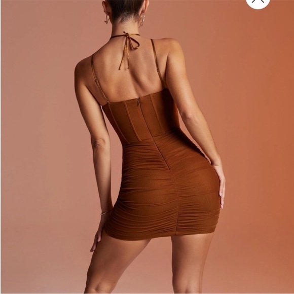 Oh Polly Rust Brown Bodycon Ruched Midi Dress – UK 4 / US 0 - Picture 2 of 5